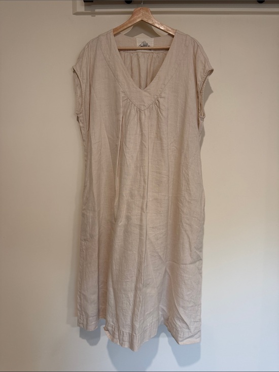 Sugar Candy Mountain Dresses & Skirts - Beige V-Neck Midi Dress - Neutral Linen Style